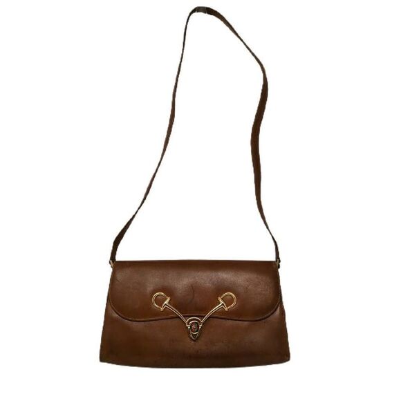 Rare Vintage 1970s Gucci Cognac Tan Leather 2-1 Bag | Green & Red Enamel with Go - Picture 1 of 13